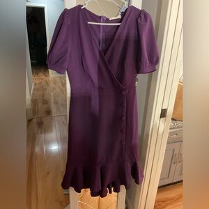 Elegant Purple Midi Dress with Button Detail